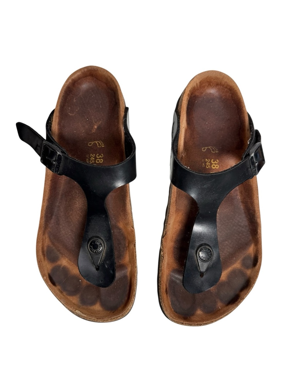 Birkenstock Black T-Strap Thong Sandals Adjustable Buckle EU 38